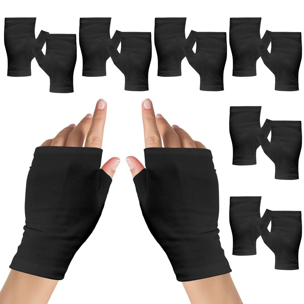 6 Pairs Cotton Gloves Eczema, Touchscreen Fingerless Black Gloves (Unisex)